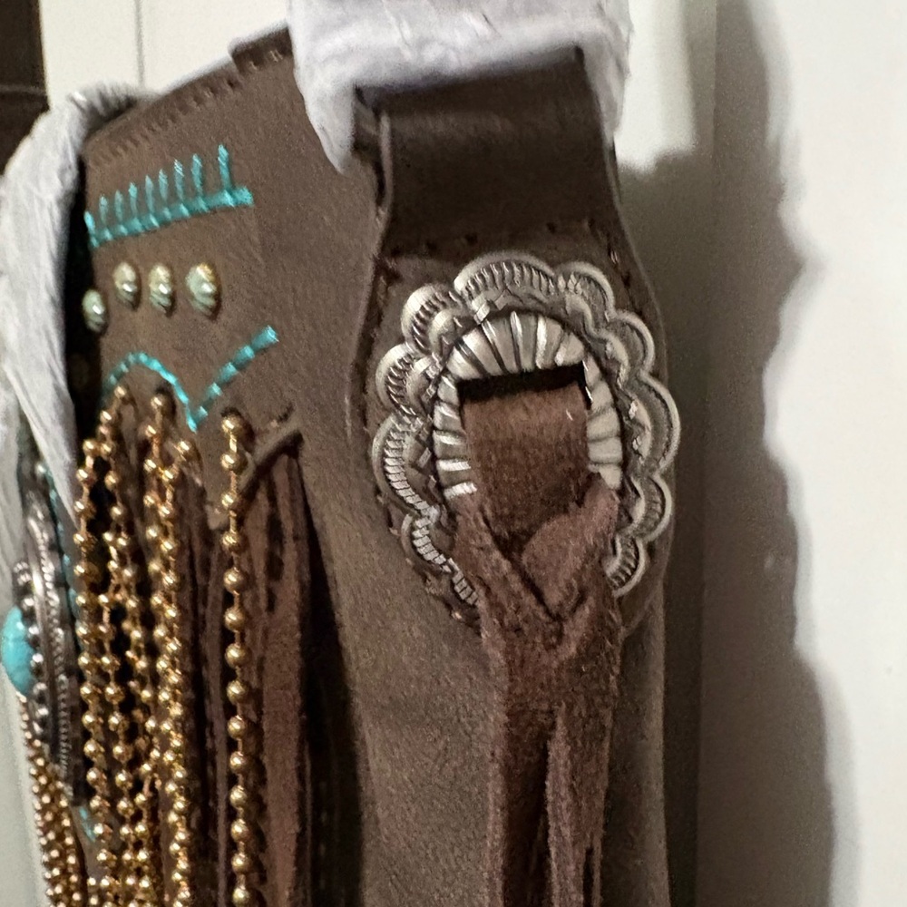 Montana West Brown Fringe Crossbody with Turquoise Accents - Picture 5 of 10